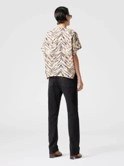 Blusa in popeline di cotone stampa zig zag animalier