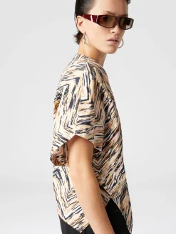 Blusa in popeline di cotone stampa zig zag animalier