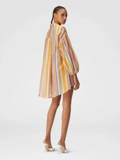 Blusa oversize in seta e cotone stampa zig zag