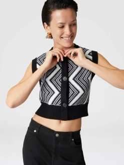 Bolero in lana con bottoni e chevron punto spugna