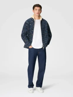 Bomber in lana fiammata con inserto orsetto