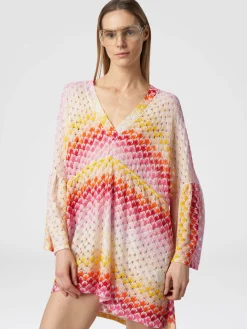 Caftano copricostume corto effetto pizzo con lurex