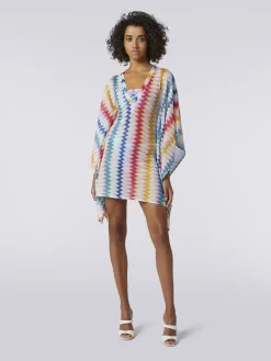 Caftano copricostume corto in viscosa zig zag con lurex