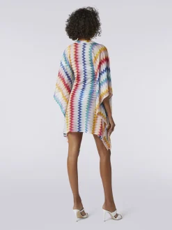 Caftano copricostume corto in viscosa zig zag con lurex