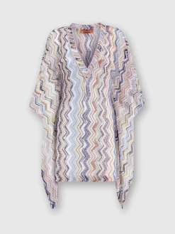 Caftano copricostume corto in crochet zig zag con lurex