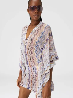 Caftano copricostume corto in crochet zig zag con lurex