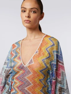 Caftano copricostume corto zig zag con lurex