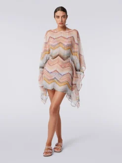 Caftano copricostume corto in misto viscosa zig zag con lurex