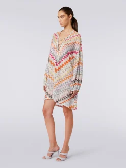 Caftano copricostume corto con motivo zig zag e lurex