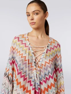 Caftano copricostume corto con motivo zig zag e lurex