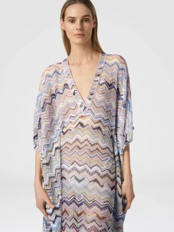Caftano copricostume lungo in viscosa zig zag con lurex