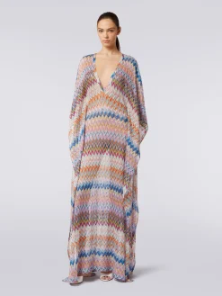 Caftano copricostume lungo con scollo a V e lurex