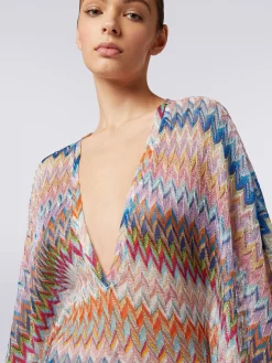 Caftano copricostume lungo con scollo a V e lurex