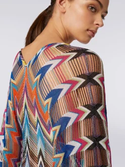 Caftano copricostume lungo con frange e lurex