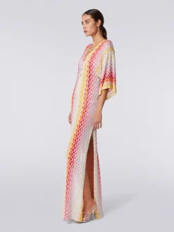 Caftano copricostume lungo effetto pizzo dégradé con lurex