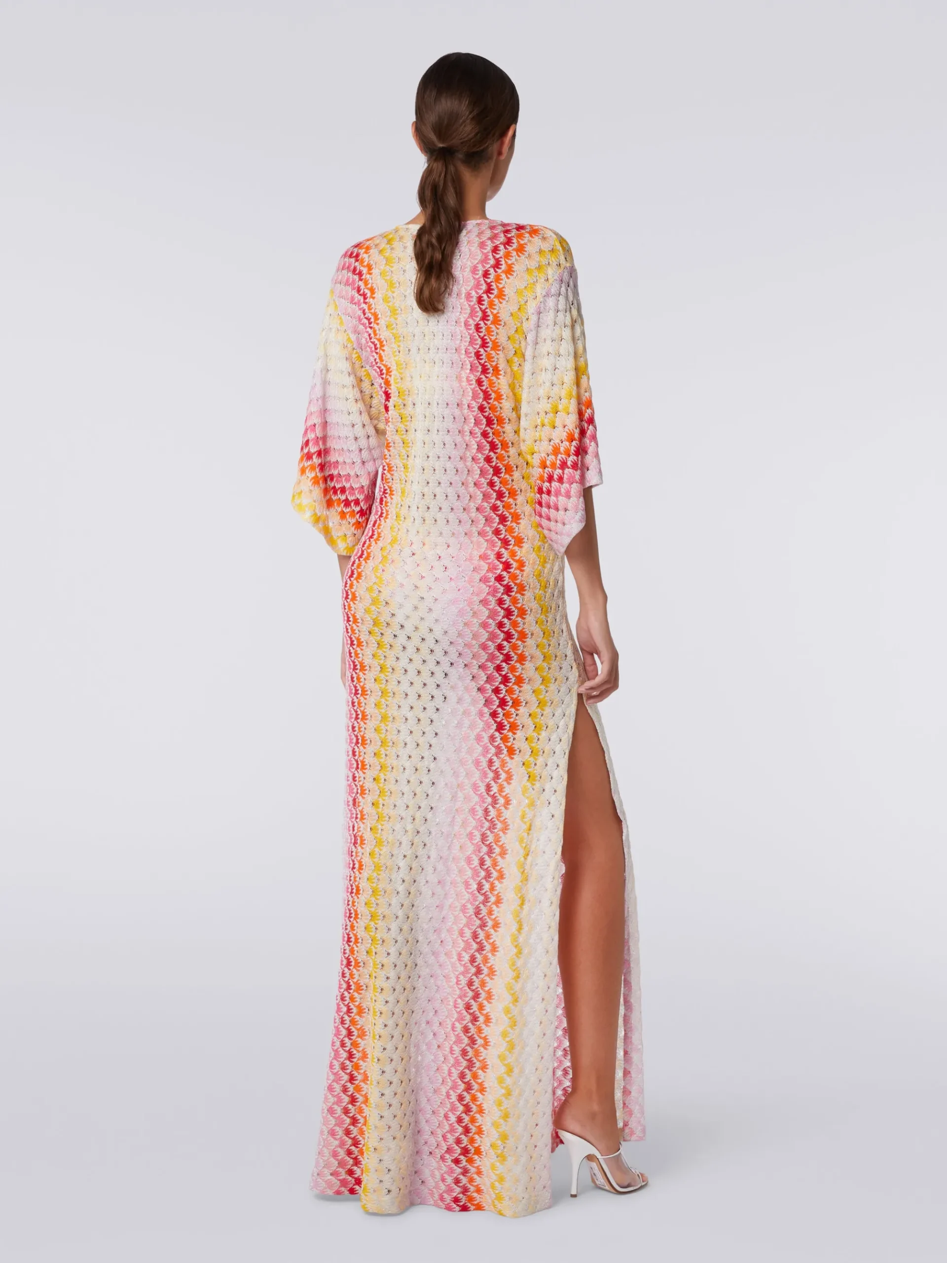 Caftano copricostume lungo effetto pizzo dégradé con lurex