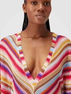 Caftano copricostume lungo in crochet rigato