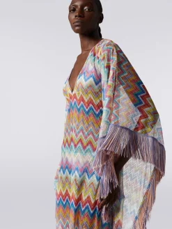 Caftano copricostume lungo stampa zig zag con frange