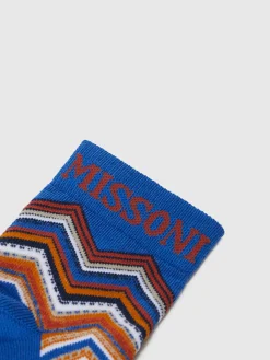 Calzini corti in misto cotone zig zag con logo