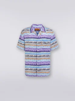 Camicia a maniche corte modello bowling in viscosa chevron