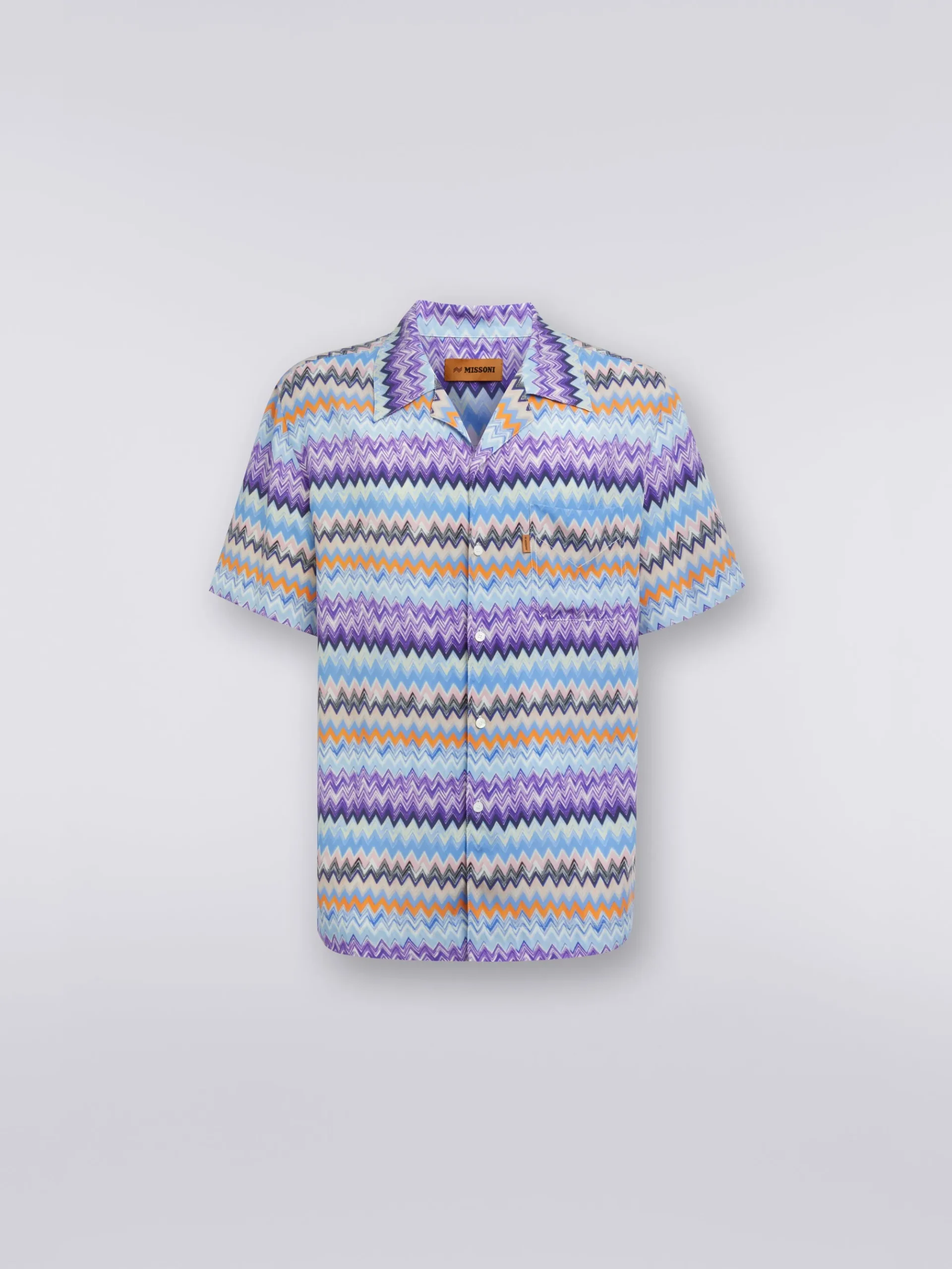 Camicia a maniche corte modello bowling in viscosa chevron