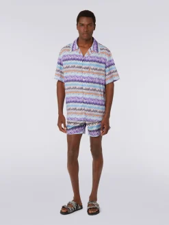 Camicia a maniche corte modello bowling in viscosa chevron