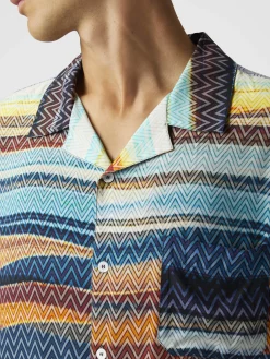 Camicia bowling con stampa zig zag sfumata e taschino
