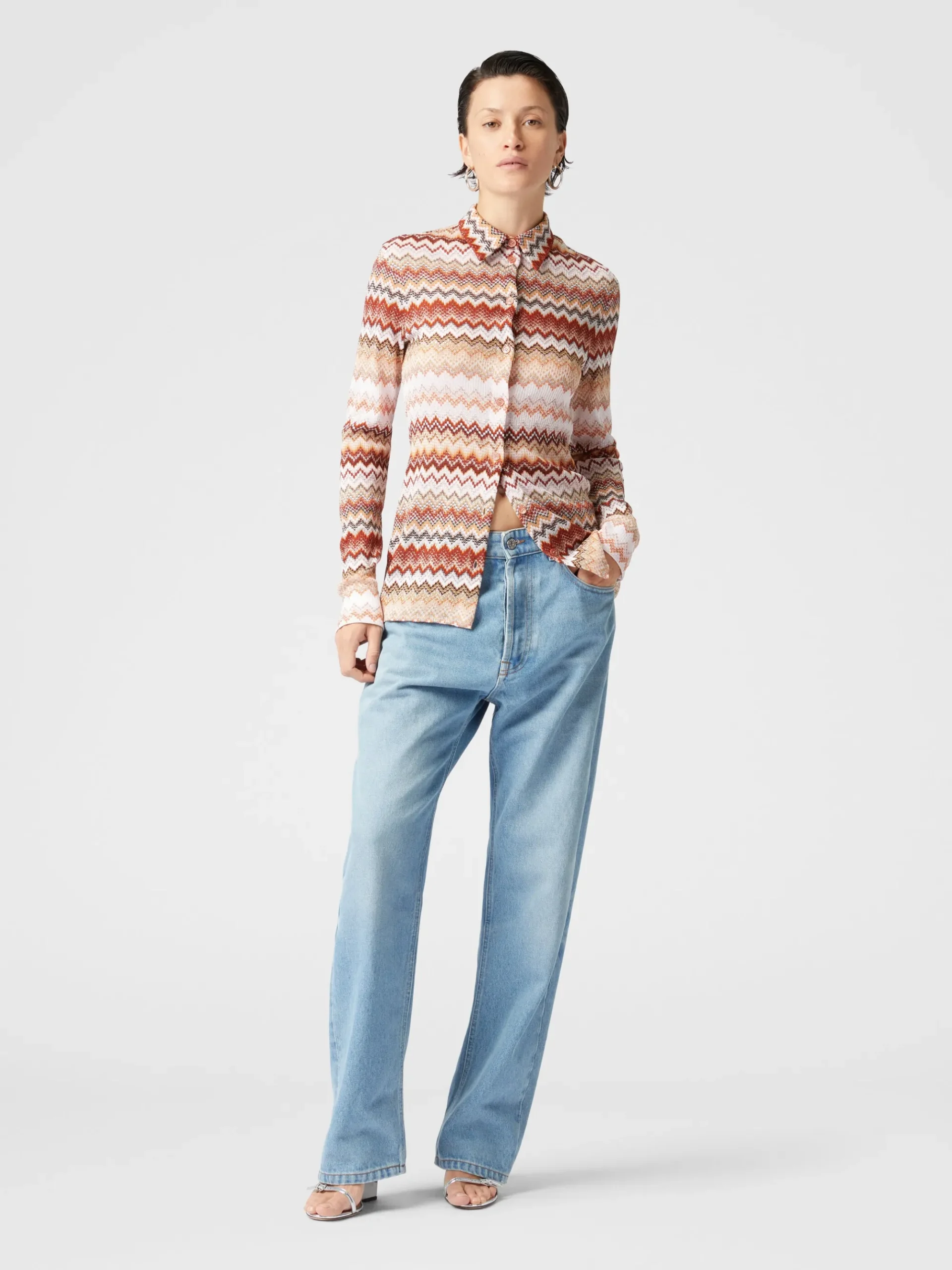 Camicia con motivo zig zag seghettato lamé