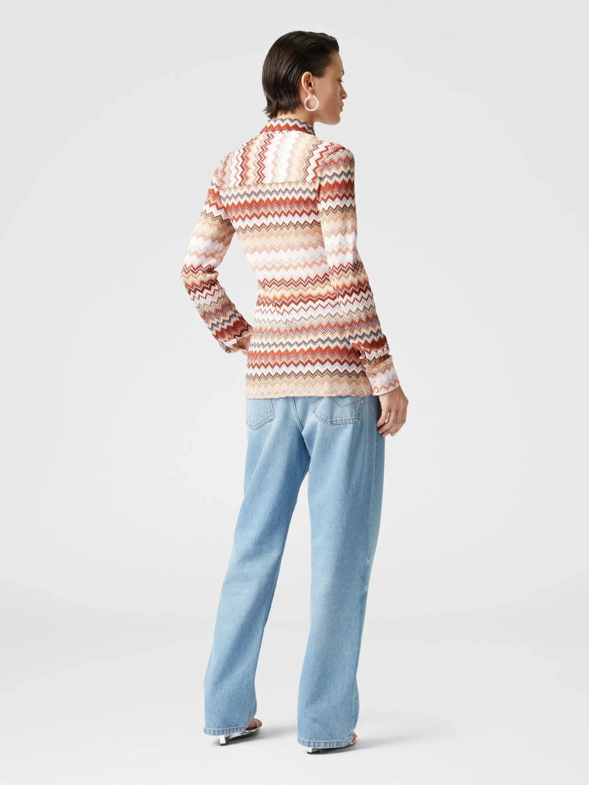 Camicia con motivo zig zag seghettato lamé