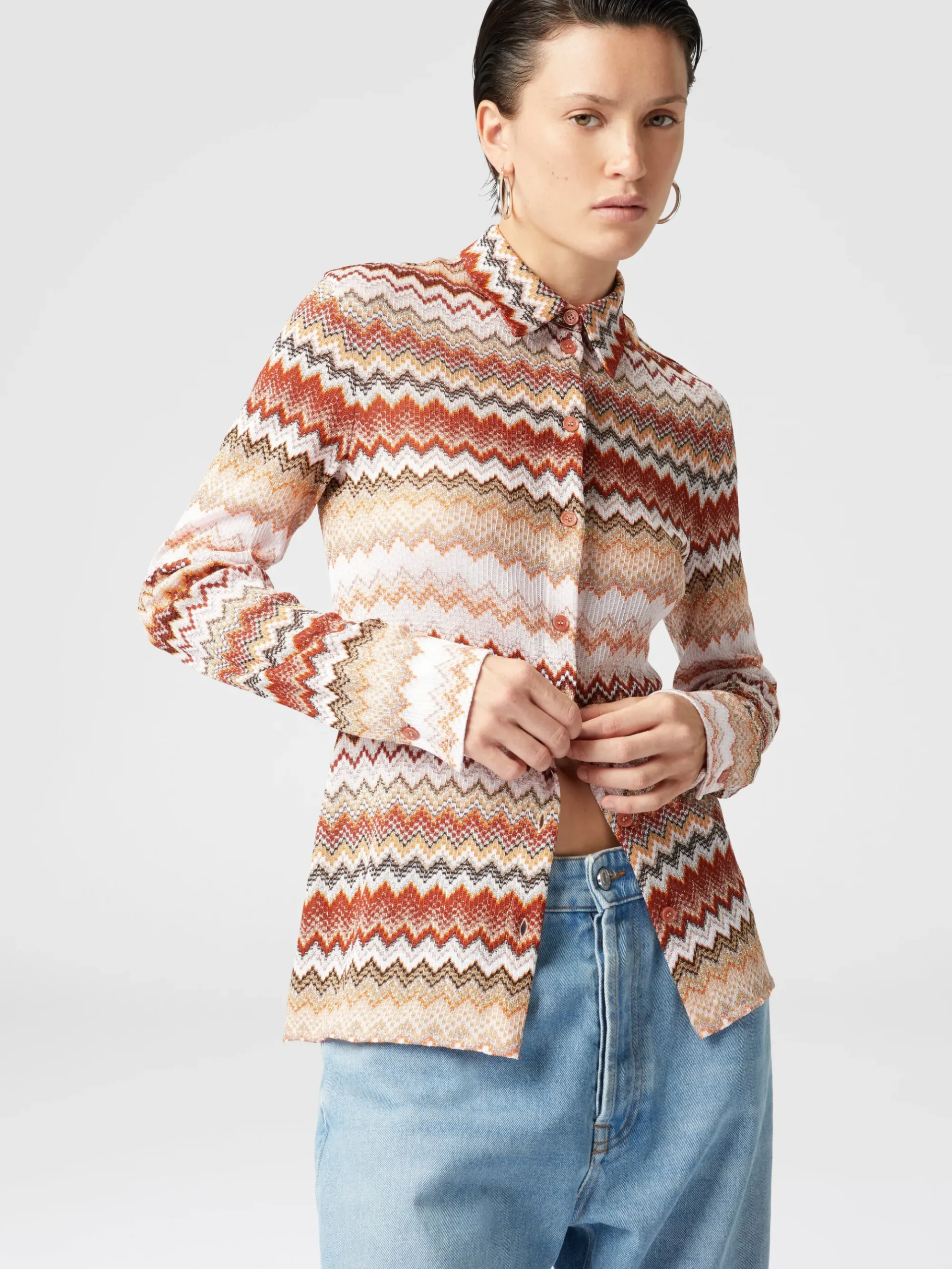 Camicia con motivo zig zag seghettato lamé
