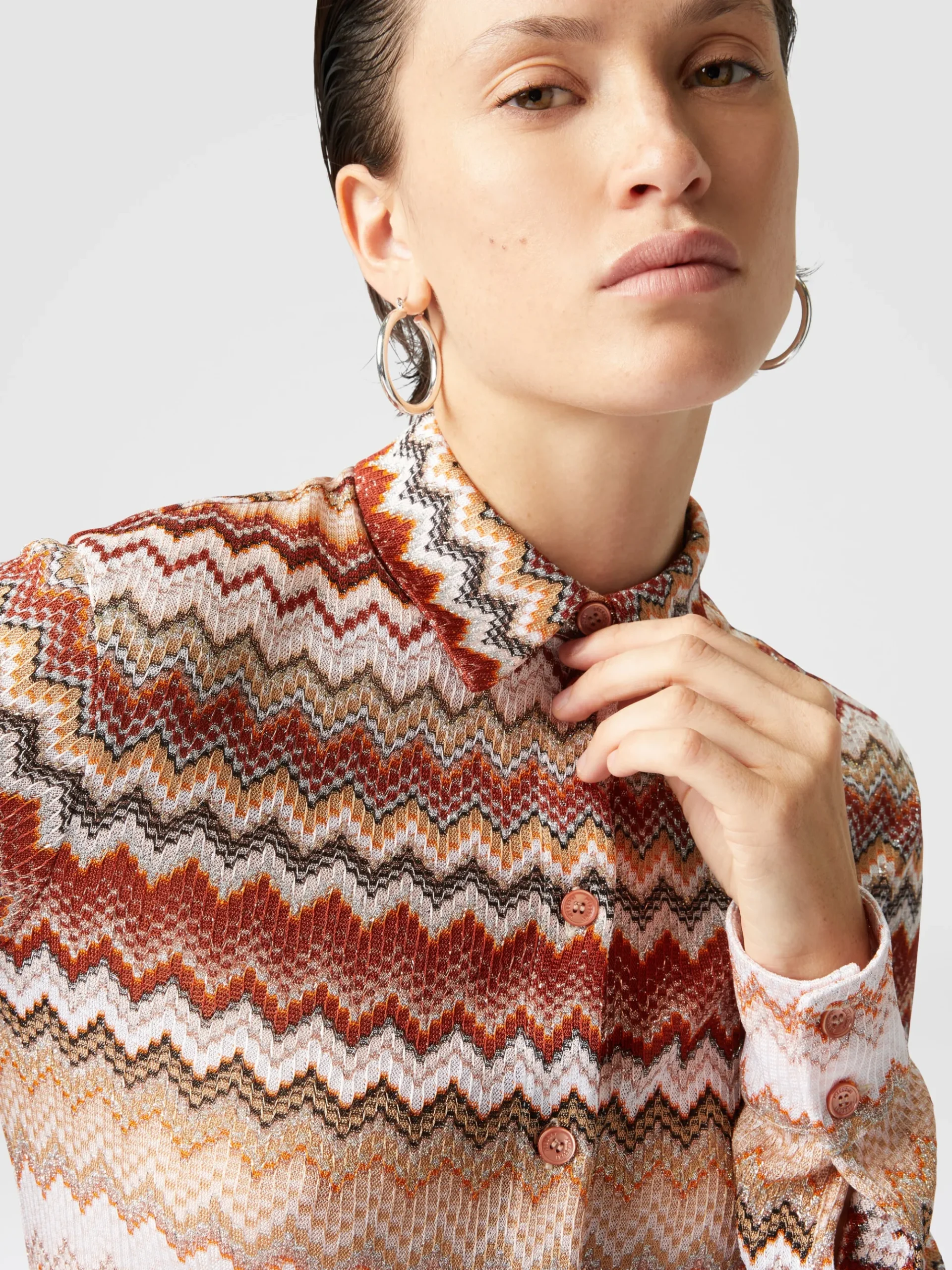 Camicia con motivo zig zag seghettato lamé