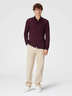 Camicia in lana vergine e viscosa con motivo onda