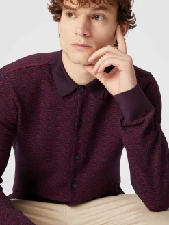 Camicia in lana vergine e viscosa con motivo onda