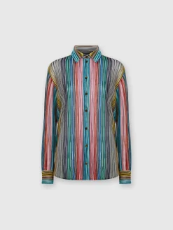 Camicia in maglia a costine fiammata lamé