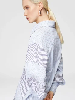 Camicia in popeline di cotone rigato con maniche ampie