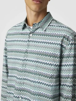 Camicia in popeline di cotone zig zag con taschino