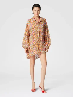 Camicia oversize in misto cotone e seta stampato
