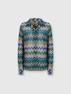 Camicia taglio bowling in viscosa zig zag