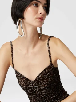 Canottiera in tulle zig zag con arricciatura