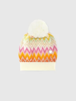 Cappello in lana zig zag con pon pon