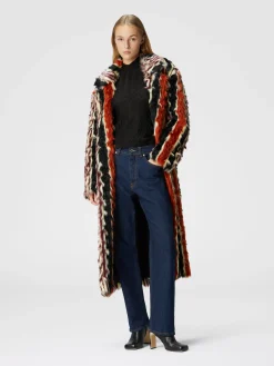 Cappotto lungo in faux fur a righe