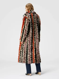 Cappotto lungo in faux fur a righe