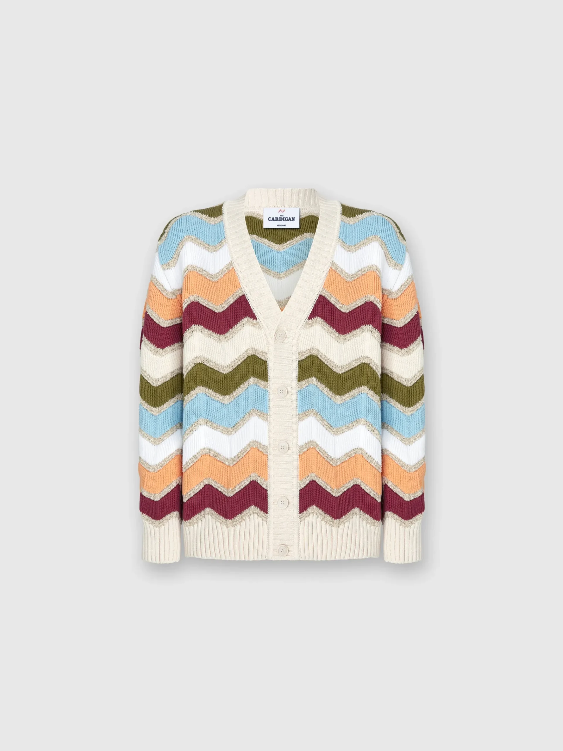 Cardigan con macro zig zag e dettagli mélange