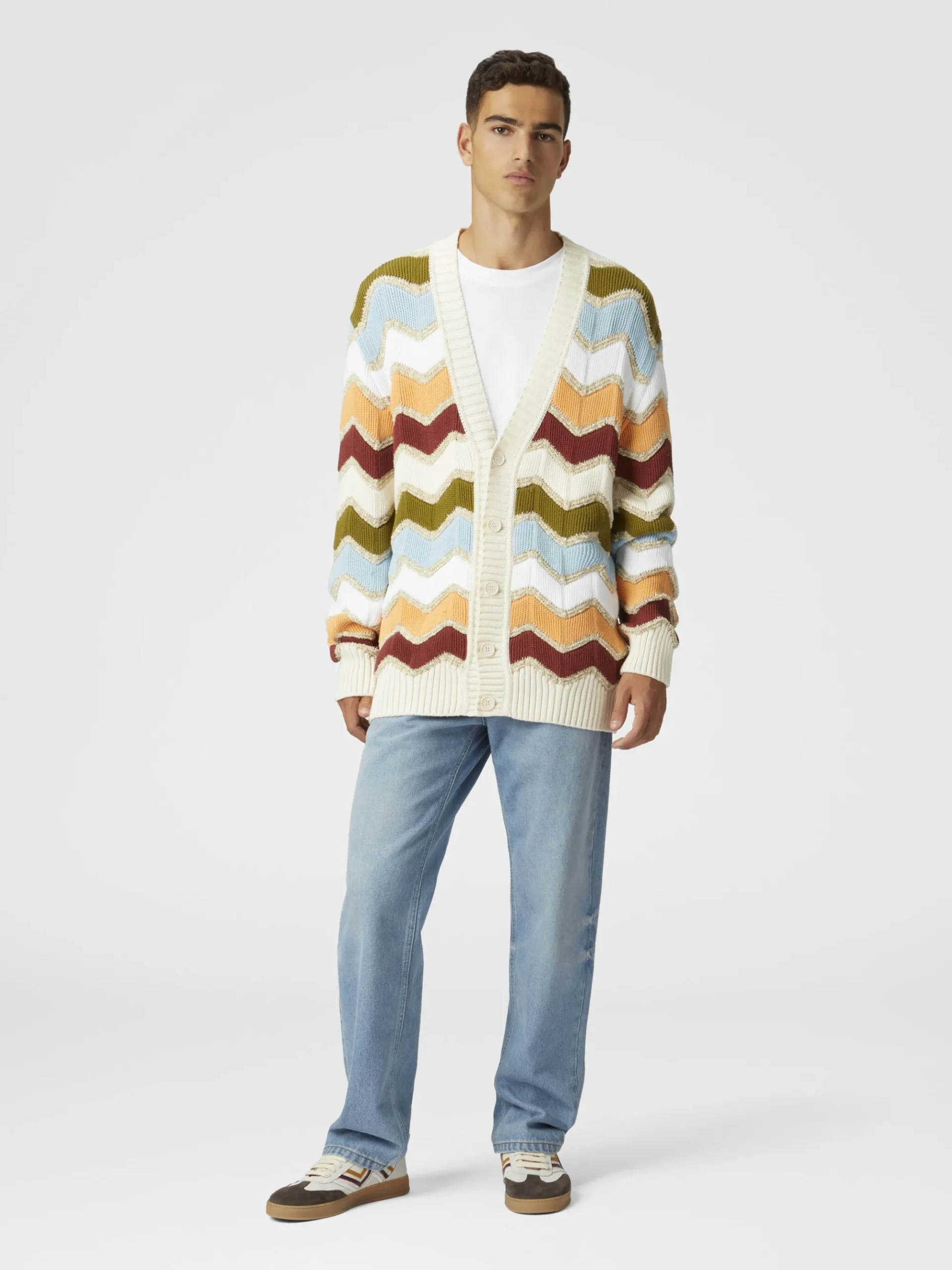Cardigan con macro zig zag e dettagli mélange