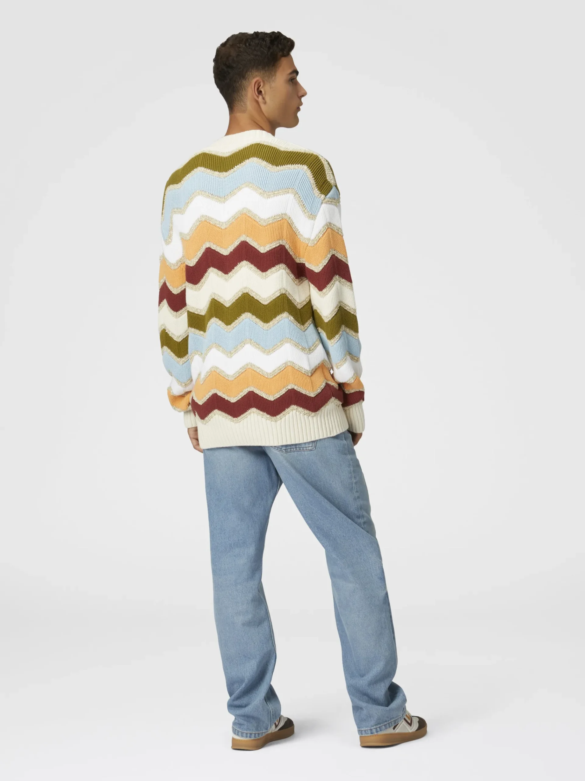 Cardigan con macro zig zag e dettagli mélange