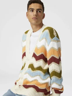 Cardigan con macro zig zag e dettagli mélange