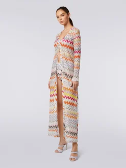 Cardigan copricostume lungo con motivo zig zag e lurex