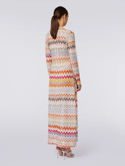Cardigan copricostume lungo con motivo zig zag e lurex