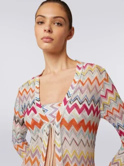 Cardigan copricostume lungo con motivo zig zag e lurex