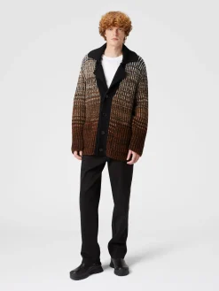 Cardigan in lana mélange con profili a contrasto